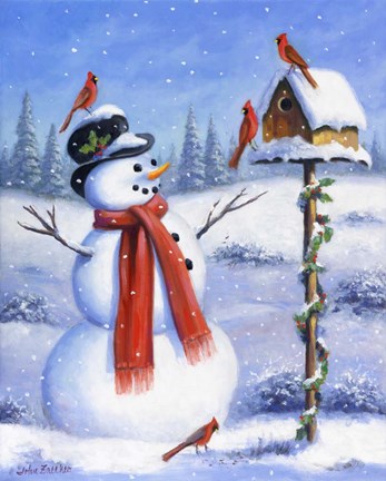 Snowman & Cardinals Fine-Art Print by John Zaccheo at UrbanLoftArt.com